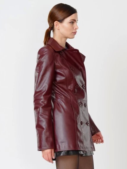 Женский утепленный кожаный двубортный френч 309ш, бордовый, размер 46, артикул 90841-5