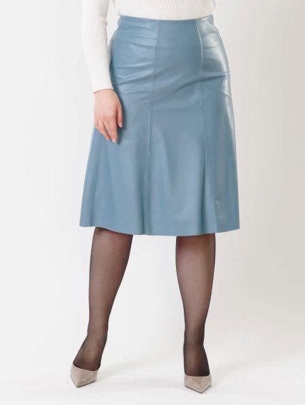 Кожаная юбка из натуральной кожи премиум класса 04, голубая, размер 48, артикул 85410-5