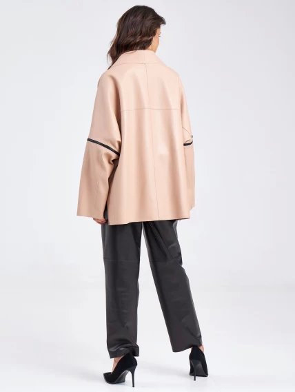Кожаная женская куртка оверсайз на резинке премиум класса 3031, пудровая, размер 52, артикул 23200-5