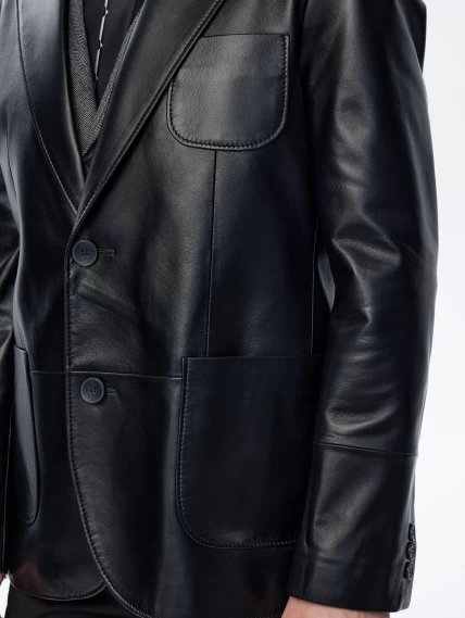 Кожаный пиджак премиум класса для мужчин 555, черный, размер 48, артикул 29730-3