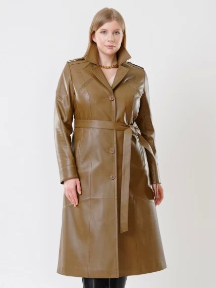 Классический кожаный женский плащ с поясом 3010, серо-коричневый, размер 46, артикул 91470-0