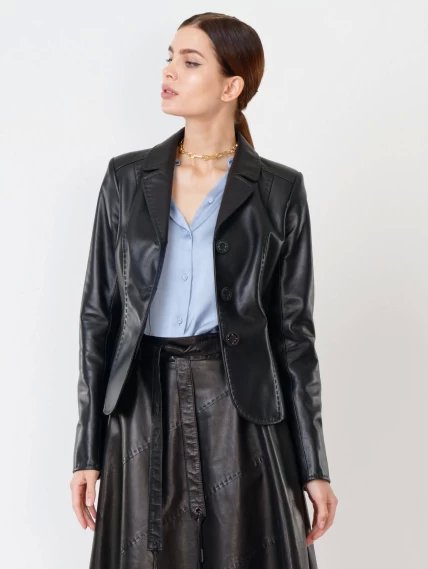 Кожаный женский пиджак 316рс, черный, размер 46, артикул 90961-1