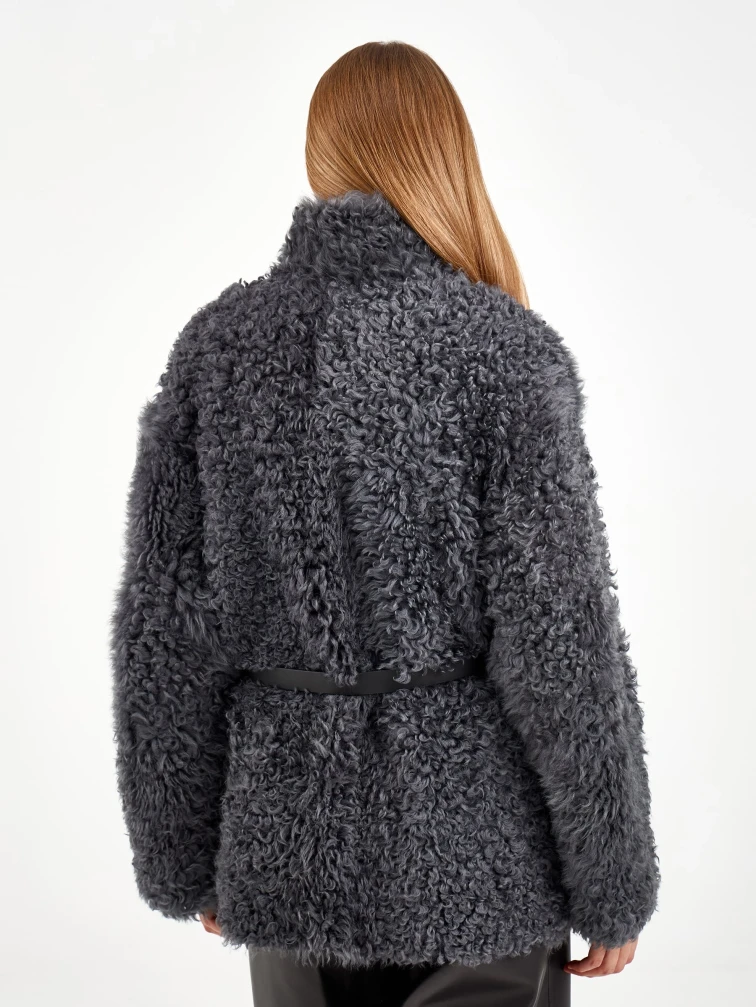 Короткая женская дубленка из тиградо 2072, серая, размер 44, артикул 65050-4