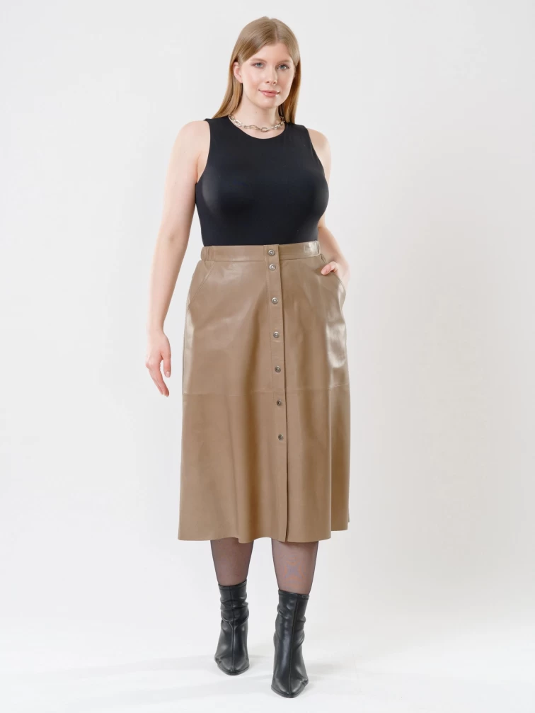 Кожаная юбка длинная 08, из натуральной кожи, серо-коричневая, размер 44, артикул 85541-0