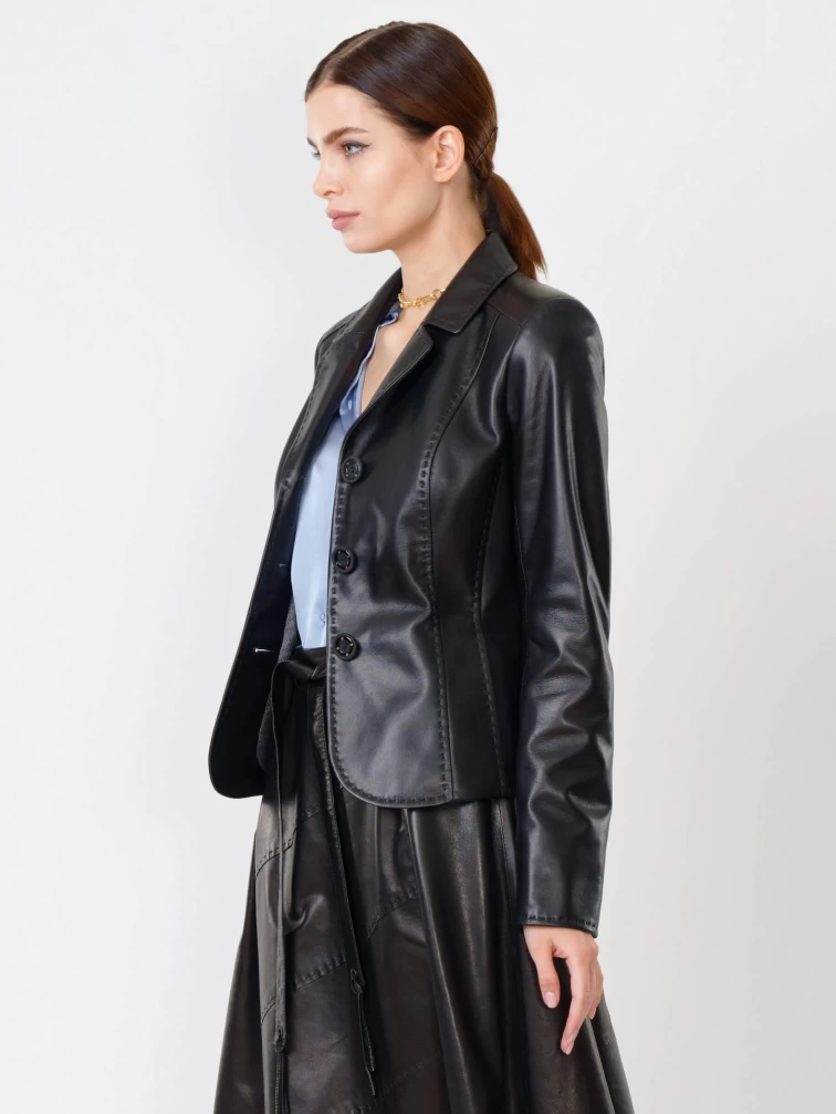 Кожаный женский пиджак 316рс, черный, размер 44, артикул 90961-5