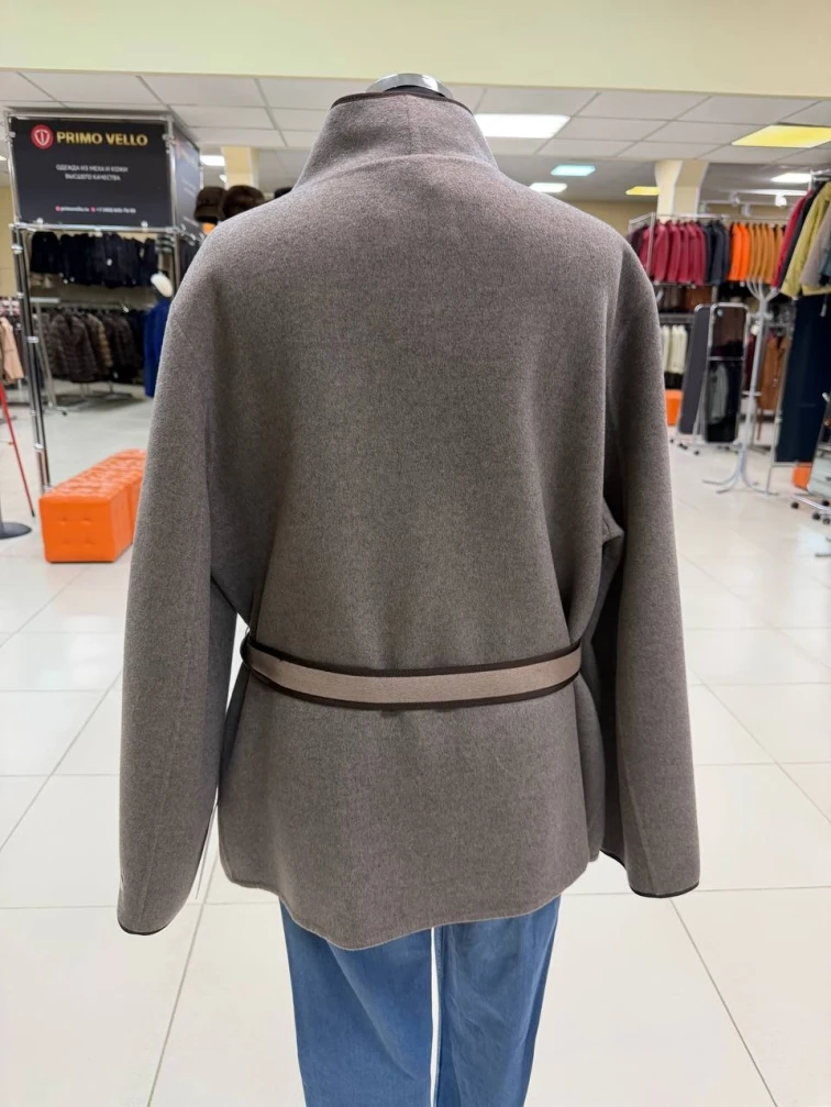 Серо-коричневое полупальто кашемировое женское 1131-70, размер 46, артикул 92600-1