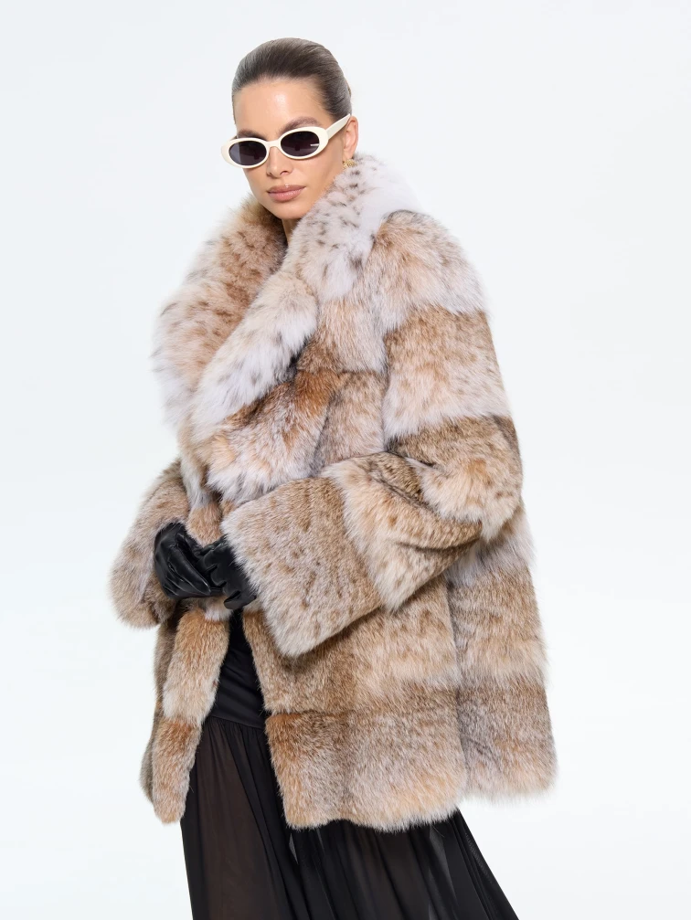 Женская шуба из меха рыси Л850, натуральный, размер 46, артикул 65340-3