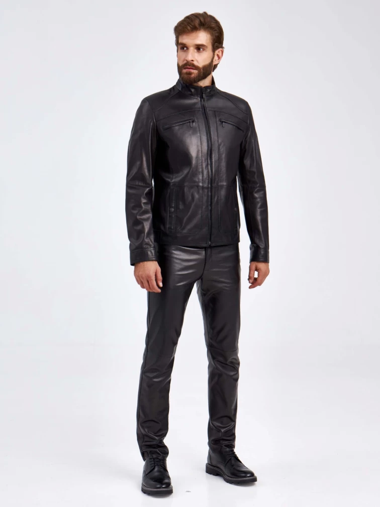 Кожаная куртка мужская 519, короткая, черная, размер 50, артикул 29200-5