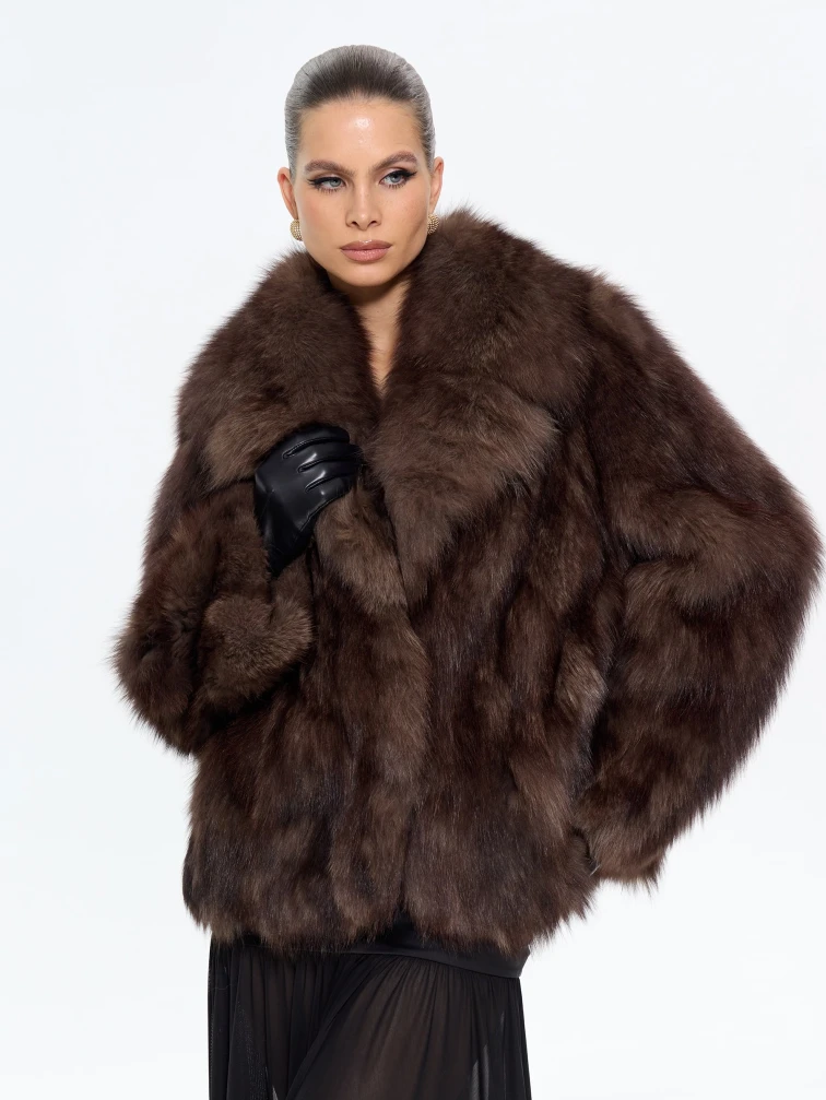 Женская короткая шуба из меха лисы М1010 - 24267, коричневая, размер 46, артикул 65350-2