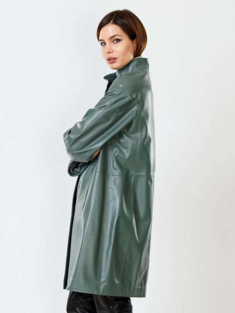 Кожаное пальто женское 378, оливковое, размер 50, артикул 91070-2