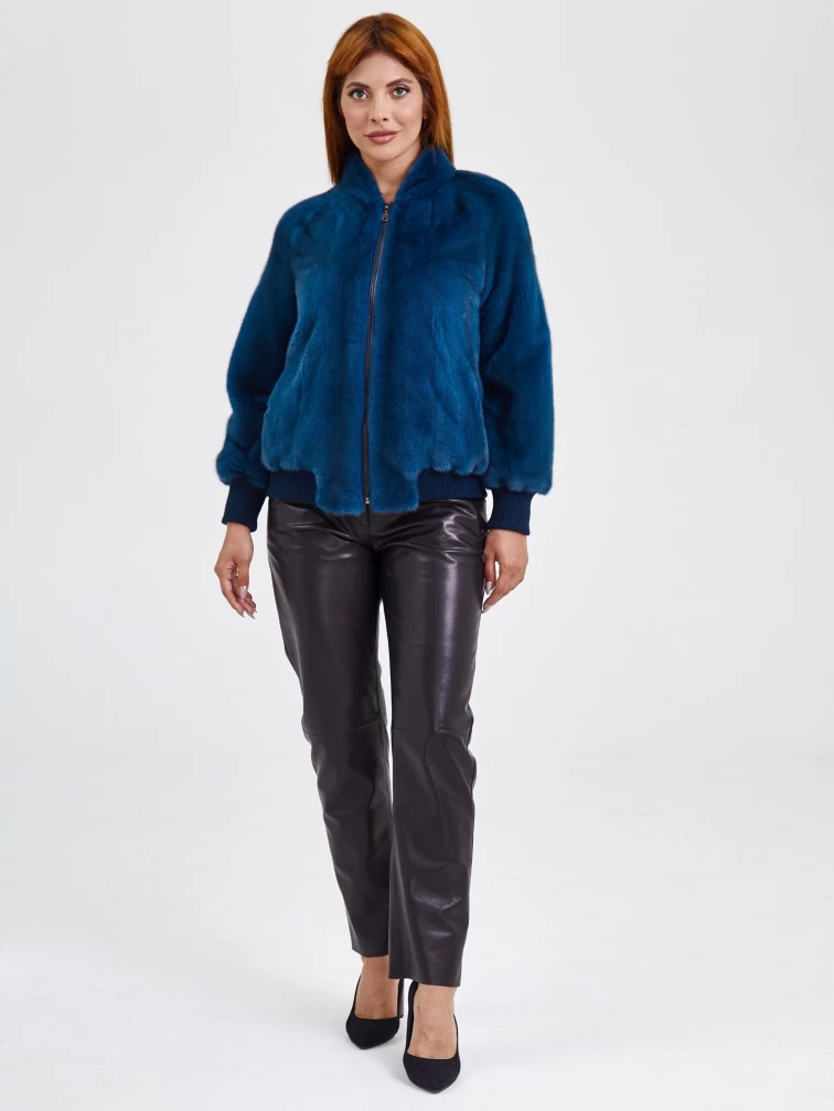 Демисезонный комплект женский: Куртка из меха норки Rome + Брюки 03, синий/черный, артикул 111330-1