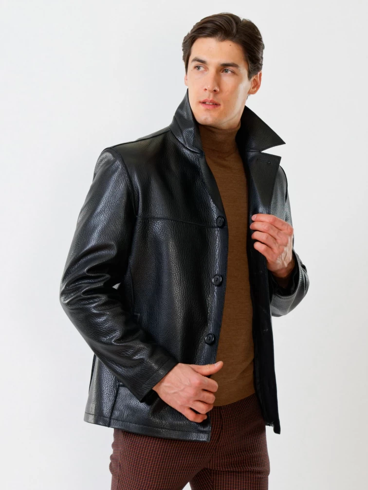 Короткий мужской кожаный пиджак 20с дом, черный, размер 52, артикул 28570-5