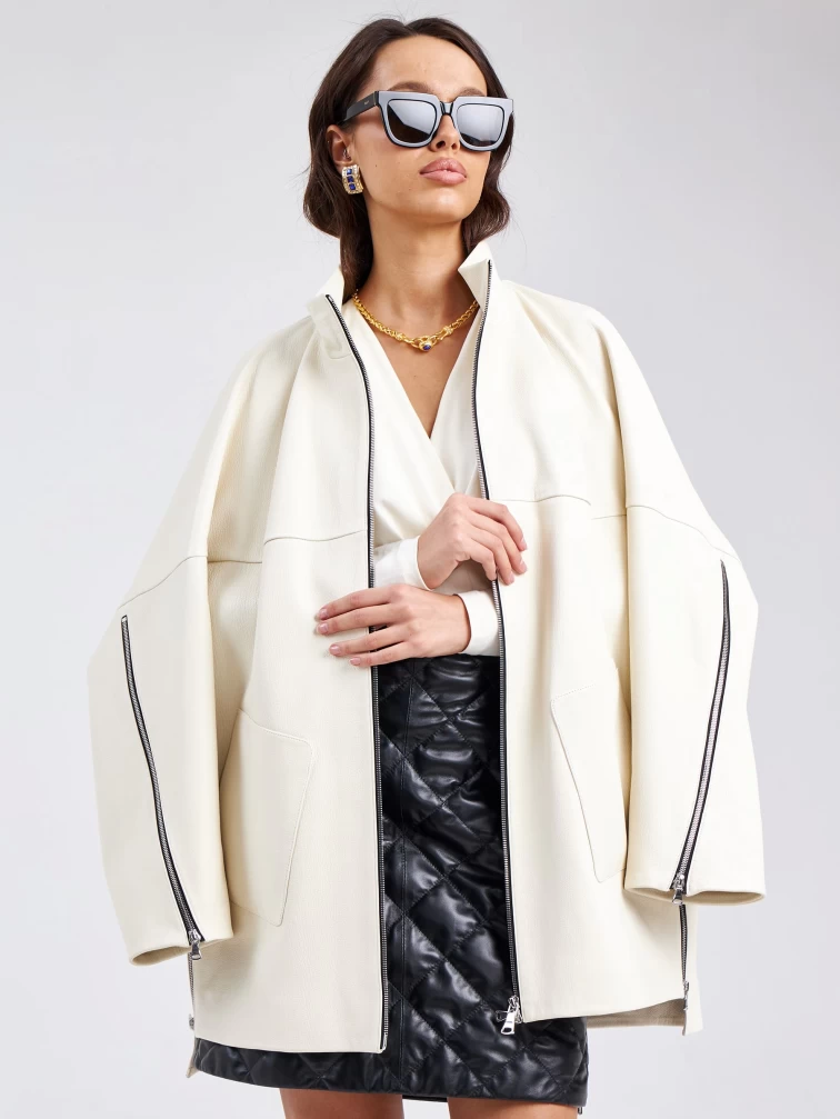 Кожаная куртка премиум класса женская 3038, белая, размер 50, артикул 23150-0
