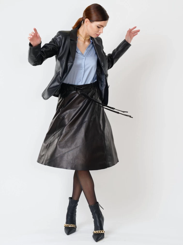 Кожаный женский пиджак 316рс, черный, размер 44, артикул 90961-3