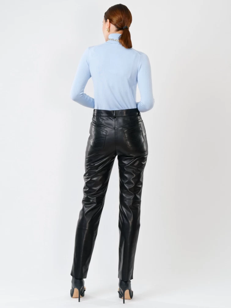 Кожаные зауженные брюки женские 02, из натуральной кожи, черные, размер 44, артикул 85230-2