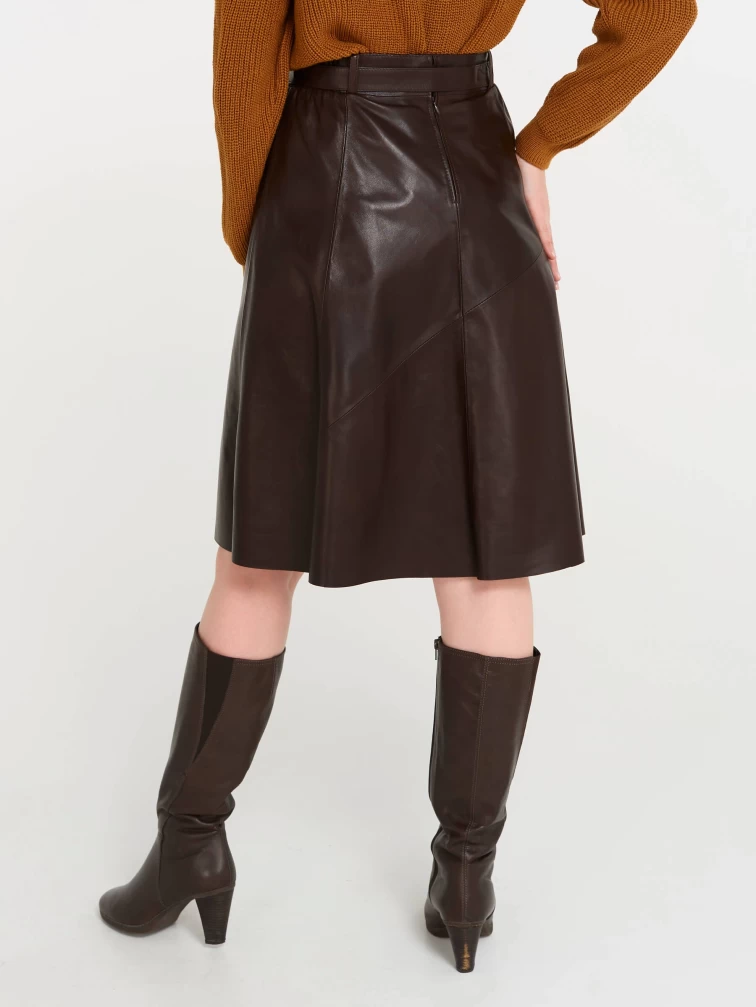 Кожаная расклешенная юбка из натуральной кожи 01рс, коричневая, размер 40, артикул 85130-3