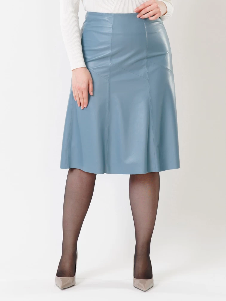 Кожаная юбка 04, из натуральной кожи, голубая размер 48, артикул 85410-4
