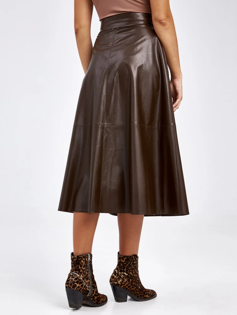Кожаная юбка женская 4820748, из экокожи, коричневая, размер 44, артикул 85790-6