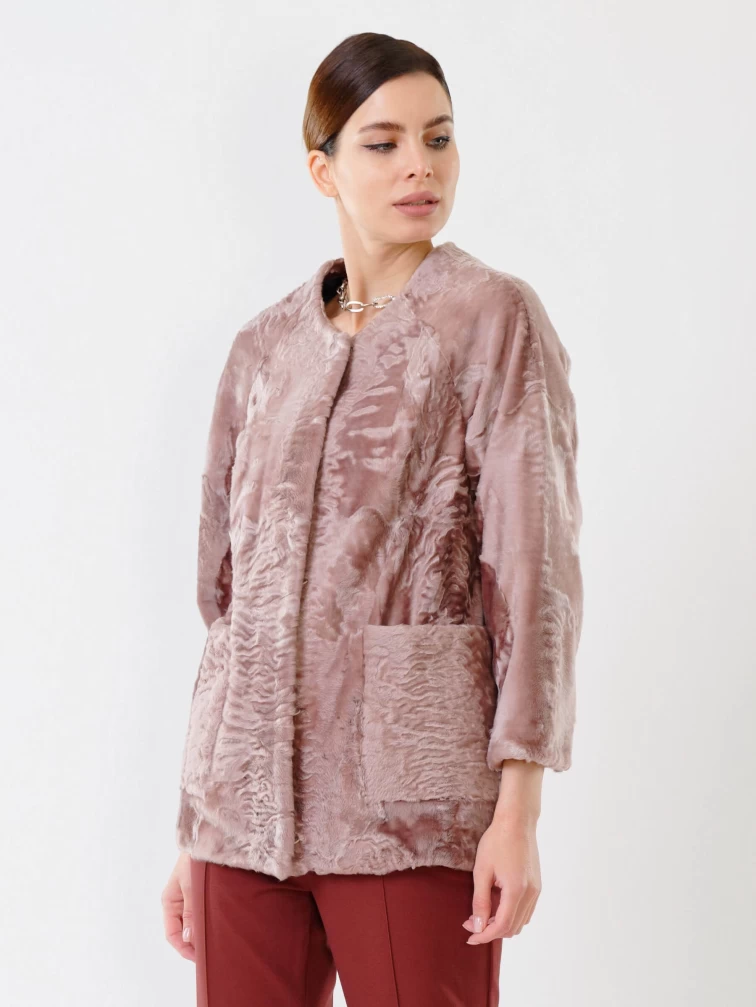 Куртка из каракуля женская 17309, розовая, размер 48, артикул 22530-6