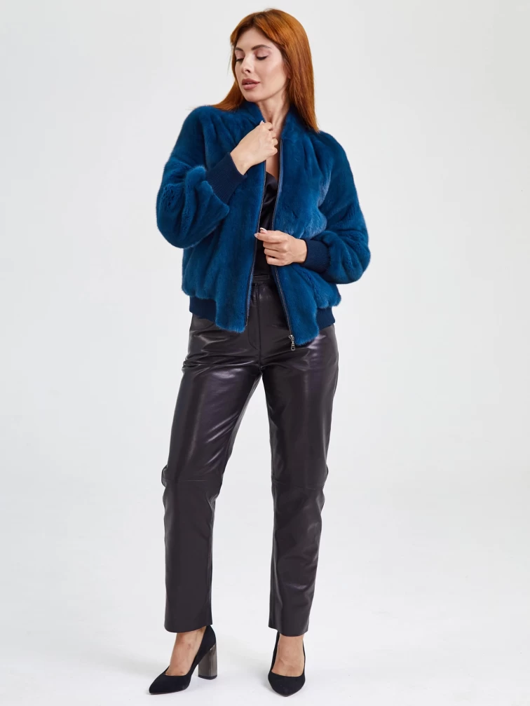 Демисезонный комплект женский: Куртка из меха норки Rome + Брюки 03, синий/черный, артикул 111330-0