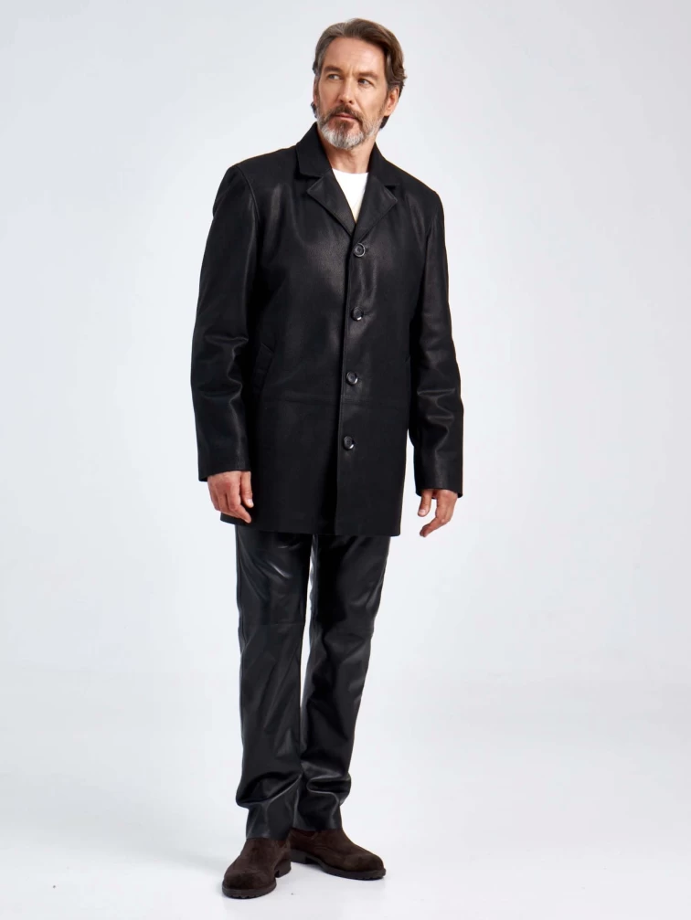 Кожаный пиджак мужской 21/1, черный DS, размер 48, артикул 29040-6