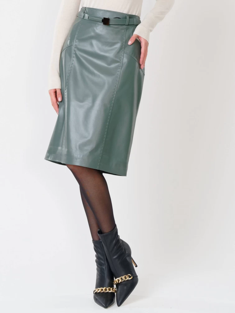 Кожаная юбка-карандаш 02рс, из натуральной кожи, оливковая, размер 44, артикул 85330-2