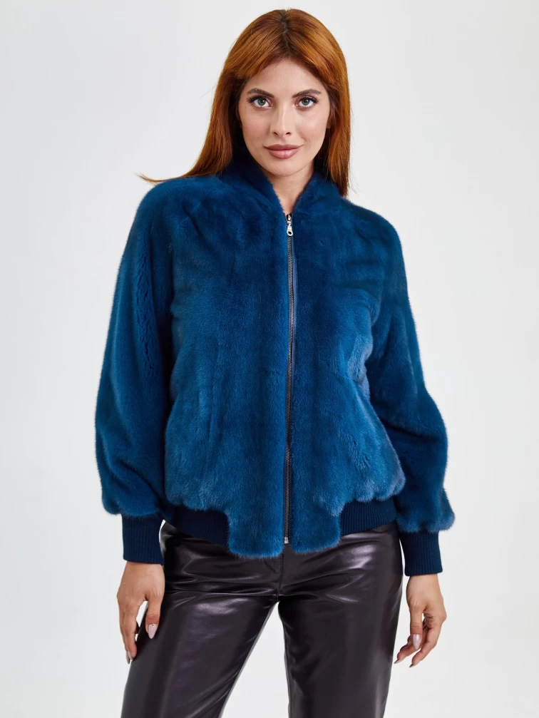 Демисезонный комплект женский: Куртка из меха норки Rome + Брюки 03, синий/черный, артикул 111330-4