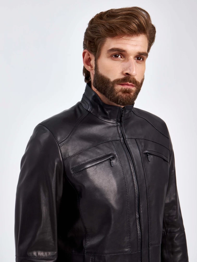 Кожаная куртка мужская 519, короткая, черная, размер 50, артикул 29200-4