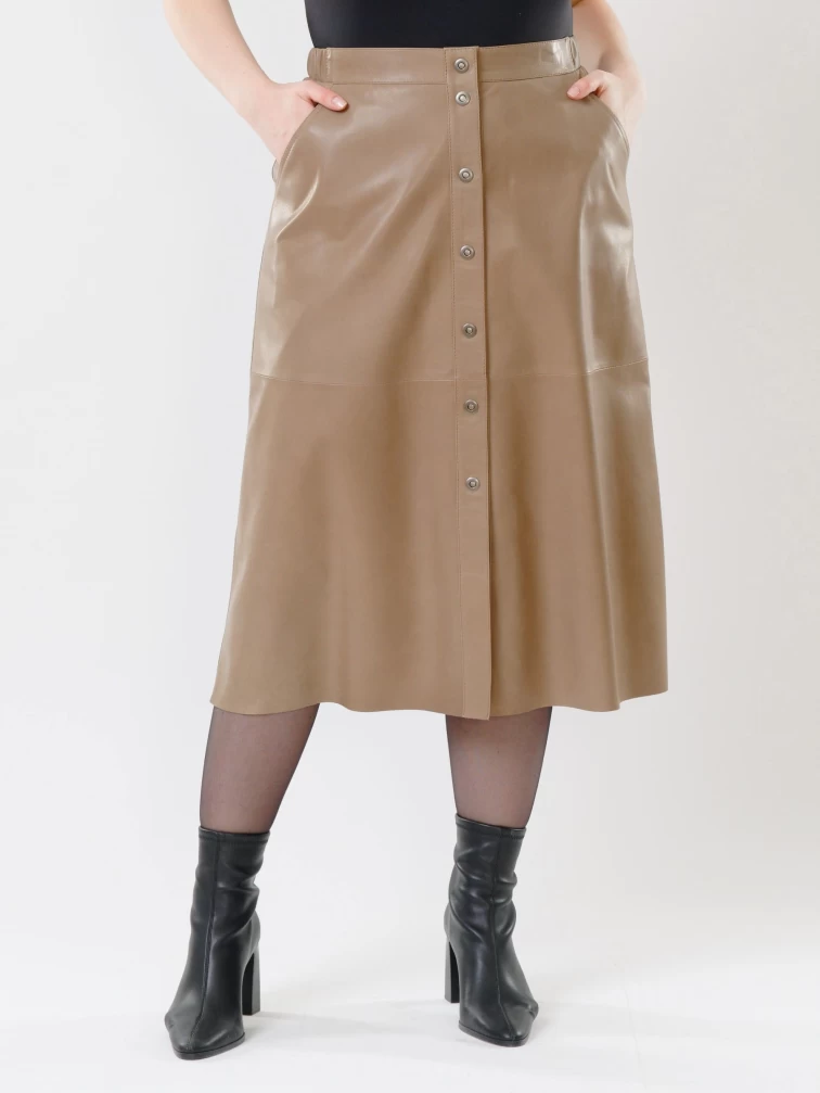 Кожаная юбка длинная 08, из натуральной кожи, серо-коричневая, размер 44, артикул 85541-2