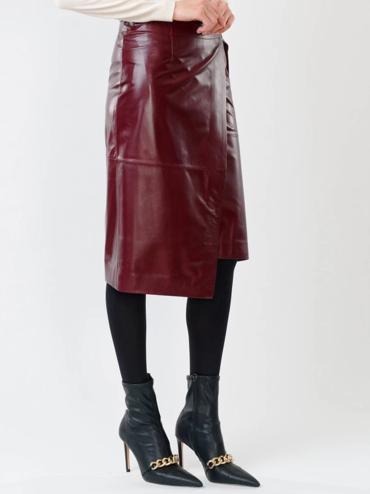 Кожаная юбка миди из натуральной кожи 07, бордовая, размер 42, артикул 85290-4