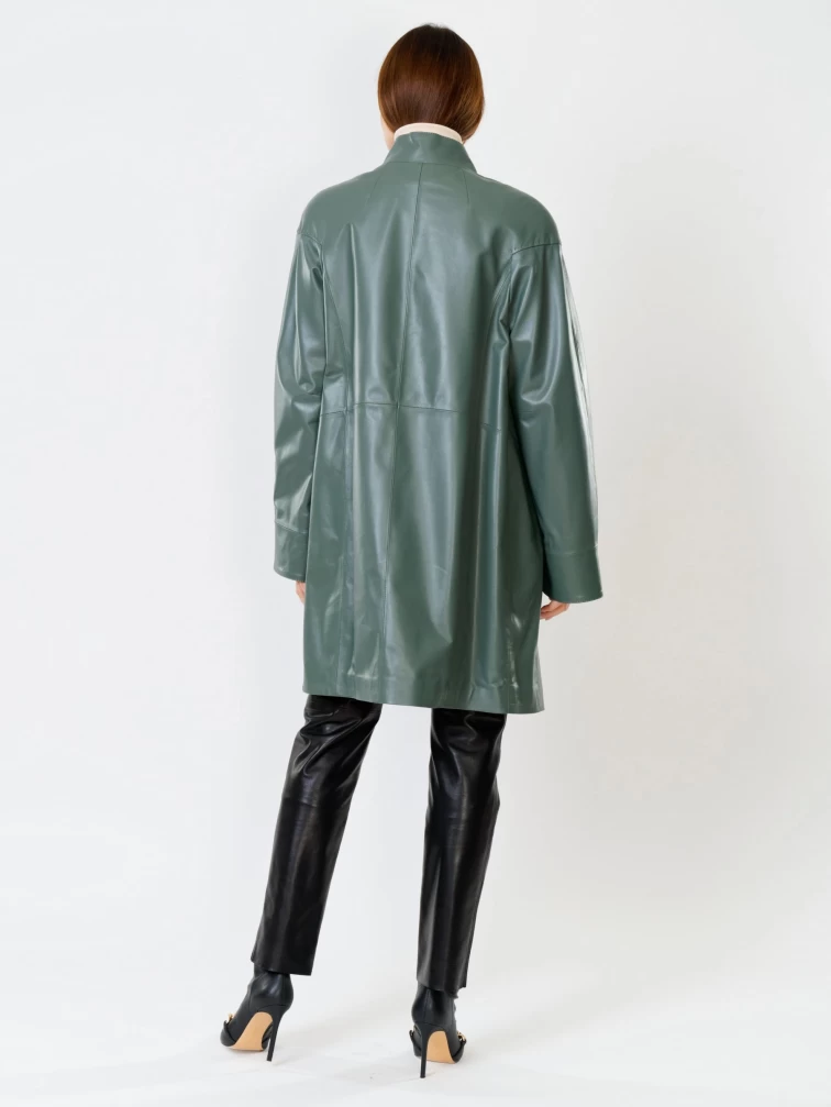 Кожаное пальто женское 378, оливковое, размер 50, артикул 91070-4