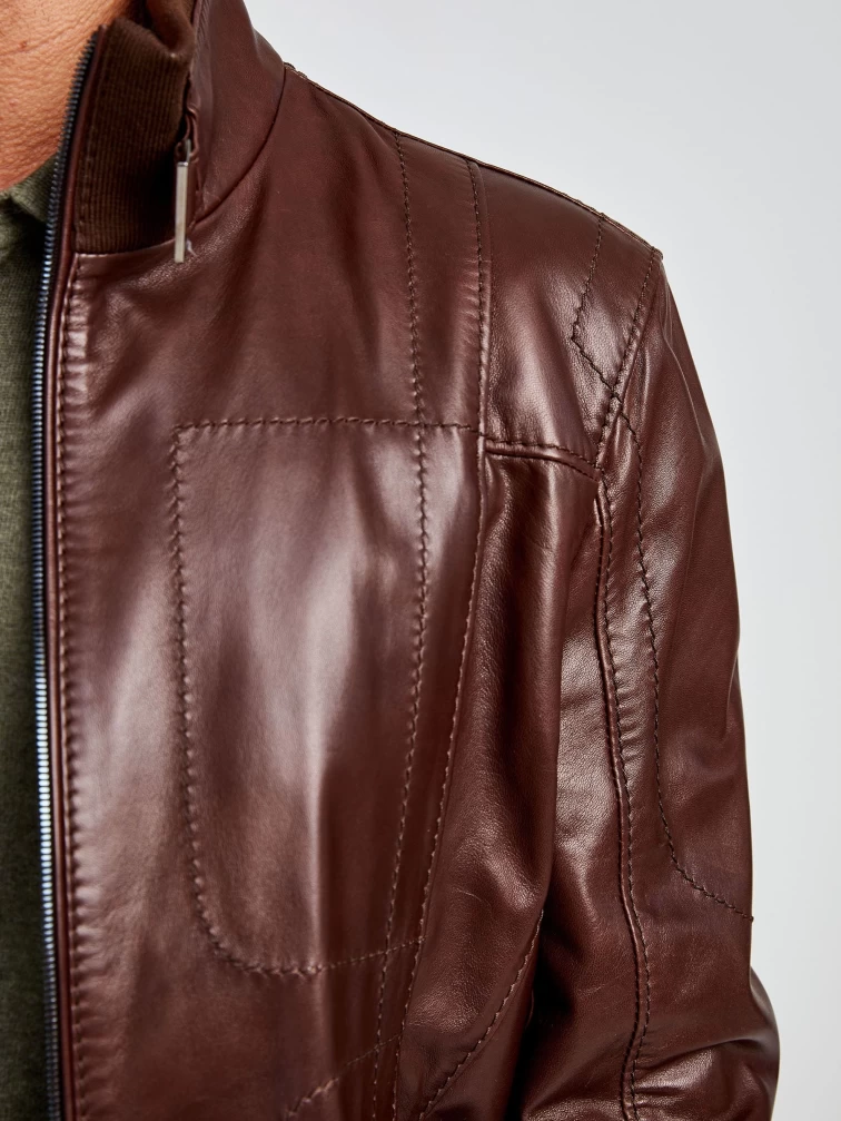 Кожаная куртка бомбер мужская 521,коньячная, размер 48, артикул 28630-4