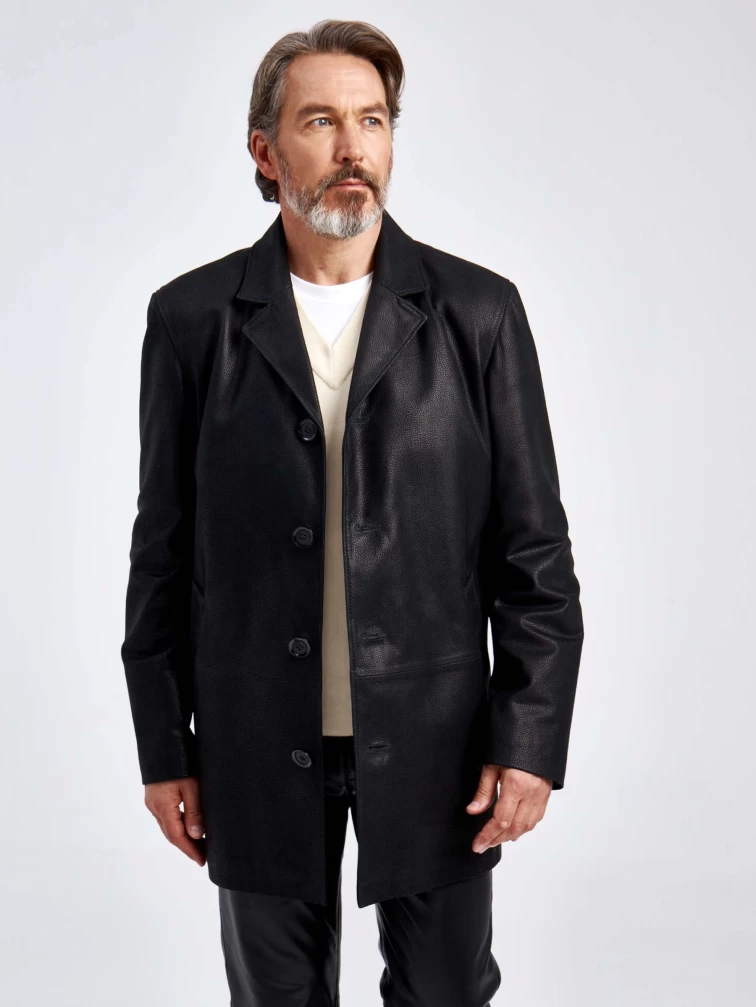 Кожаный пиджак мужской 21/1, черный DS, размер 48, артикул 29040-0