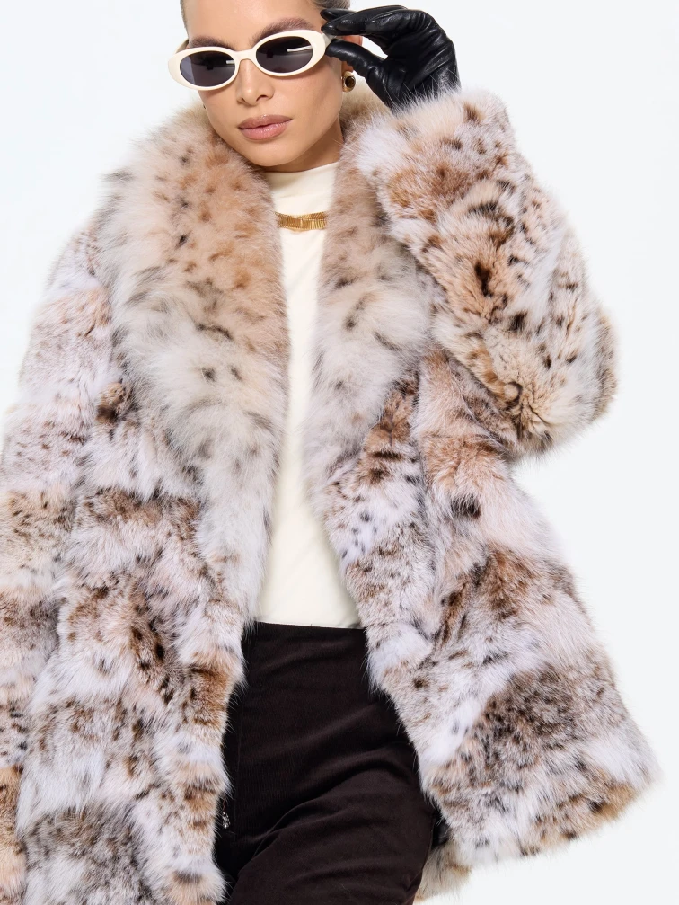 Женская шуба из меха рыси М850, натуральный, размер 48, артикул 65330-4