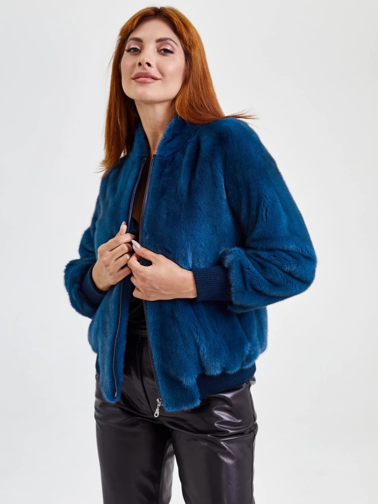 Демисезонный комплект женский: Куртка из меха норки Rome + Брюки 03, синий/черный, артикул 111330-3