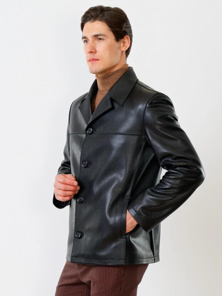 Короткий мужской кожаный пиджак 20с дом, черный, размер 52, артикул 28570-6
