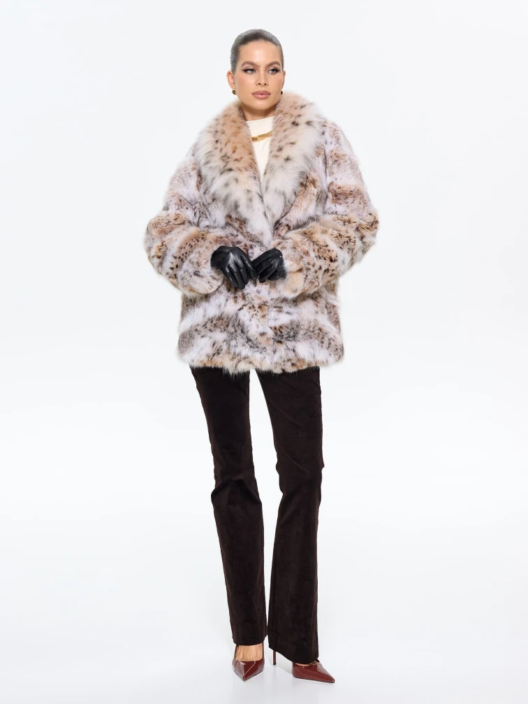 Женская шуба из меха рыси М850, натуральный, размер 48, артикул 65330-5