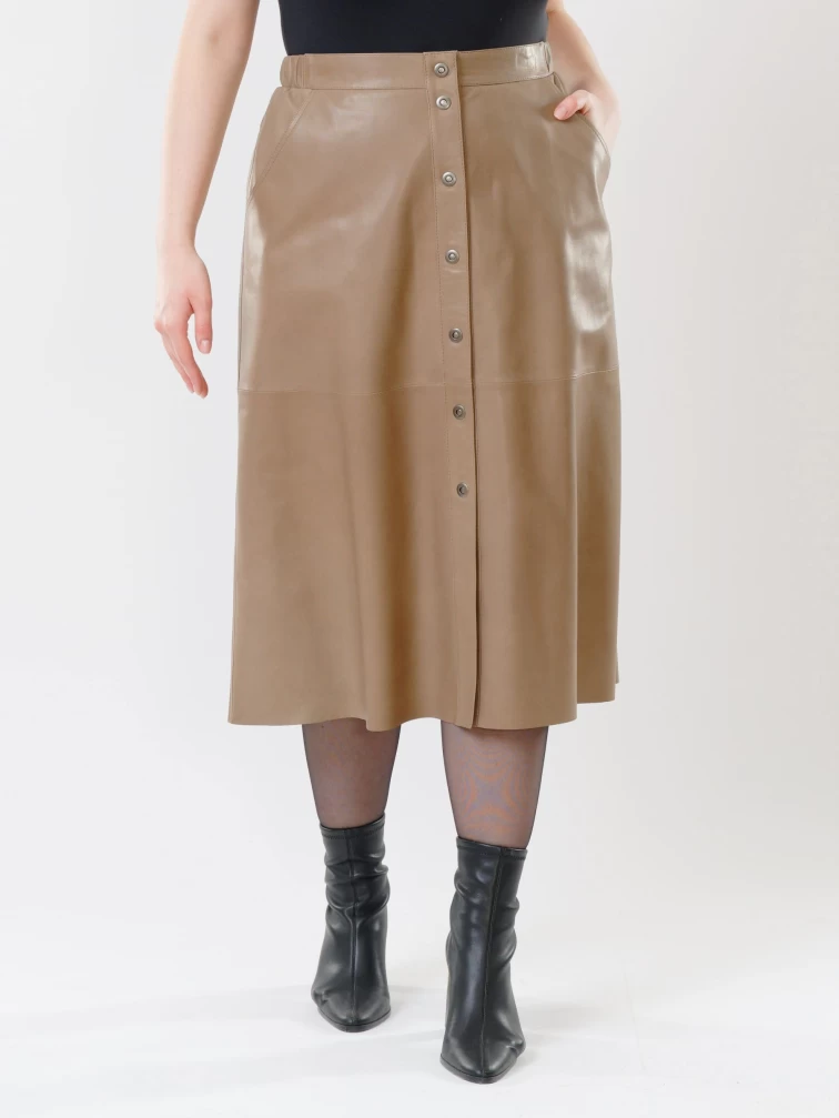 Кожаная юбка длинная 08, из натуральной кожи, серо-коричневая, размер 44, артикул 85541-3