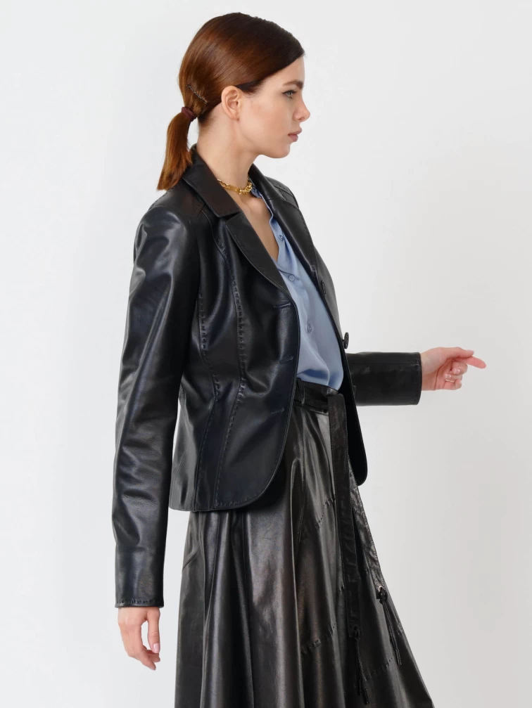 Кожаный женский пиджак 316рс, черный, размер 44, артикул 90961-6