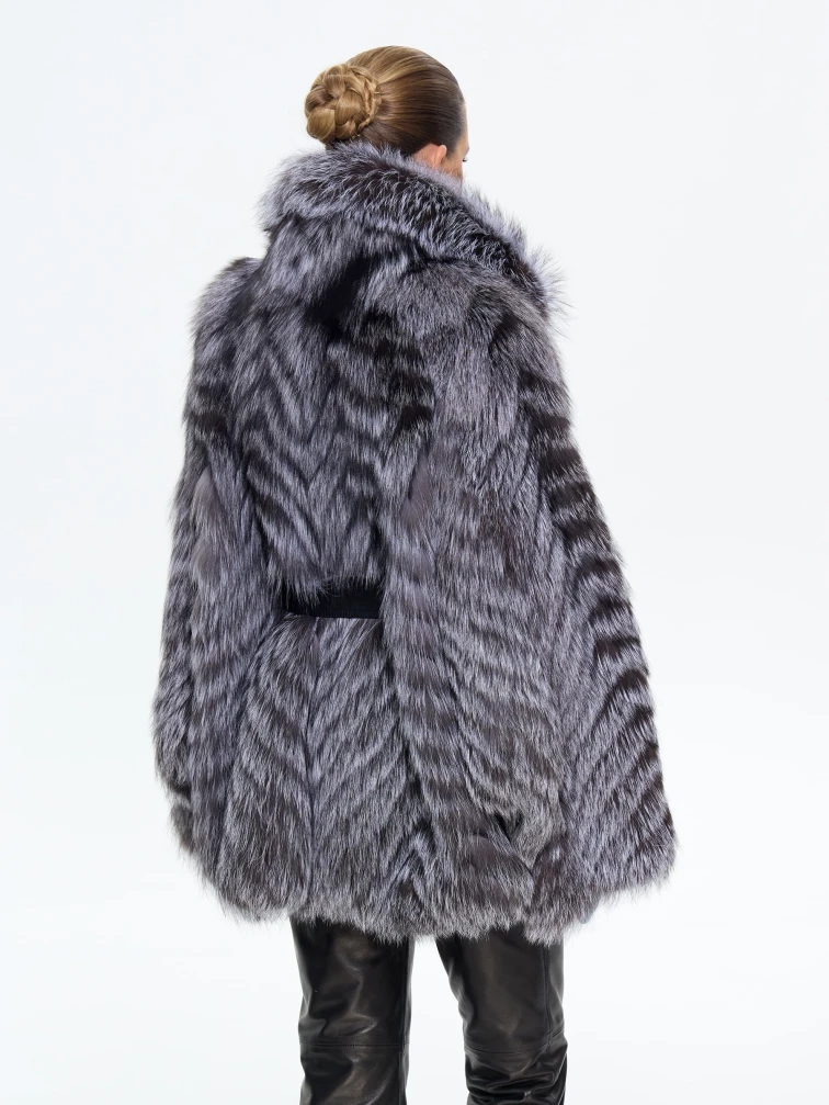 Женская короткая шуба из меха лиса Л1010 - 21, серебристо-чёрная, размер 46, артикул 65320-4