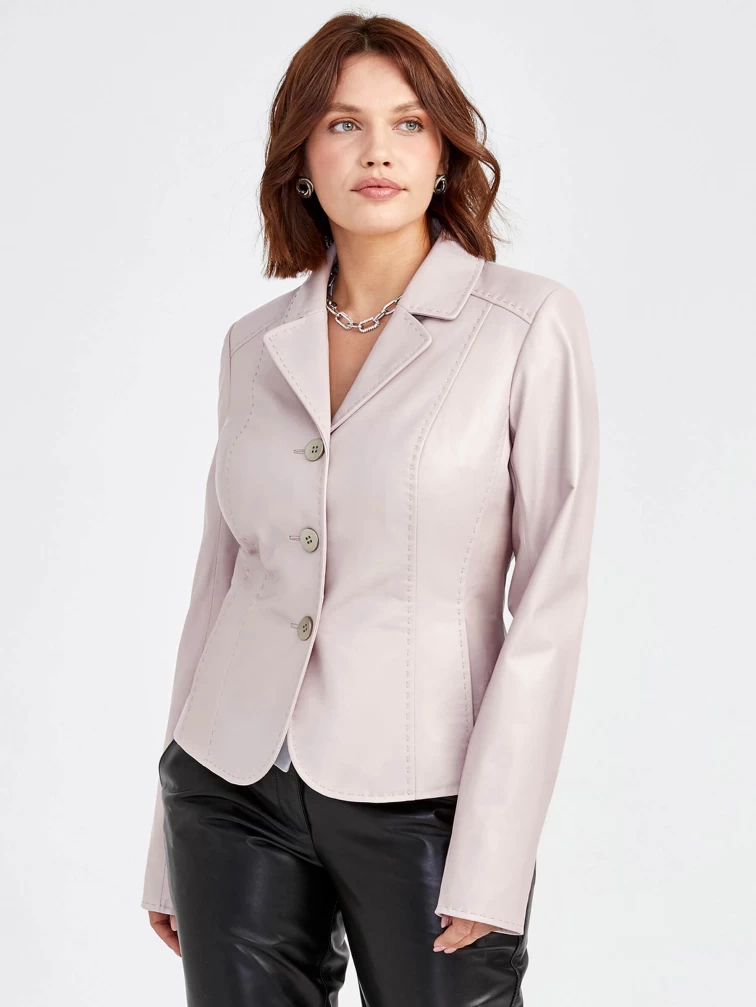 Кожаный женский пиджак 316рс, пудровый, размер 44, артикул 91521-4