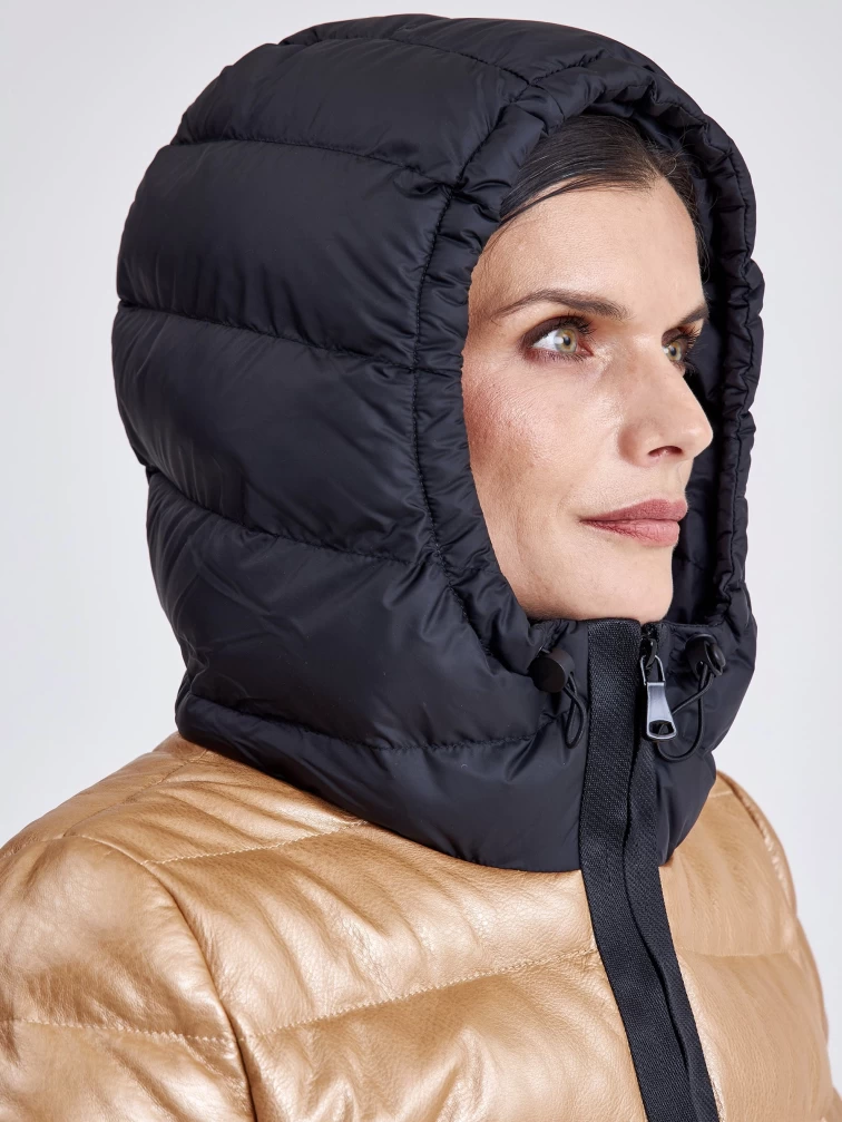 Женская кожаная куртка с капюшоном премиум класса 3028, бежевая, размер 44, артикул 23340-2