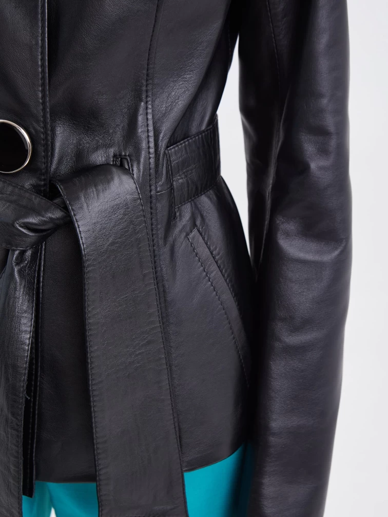 Кожаная куртка женская 334, с поясом, черная, размер 40, артикул 15420-2