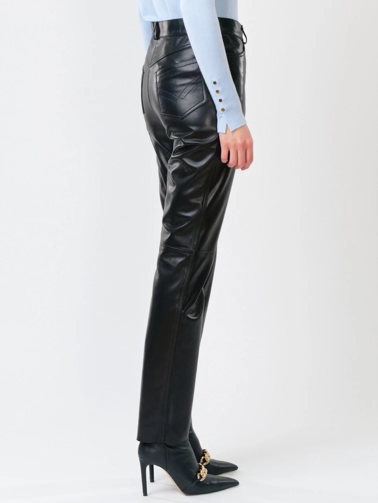 Кожаные зауженные брюки женские 02, из натуральной кожи, черные, размер 44, артикул 85230-5