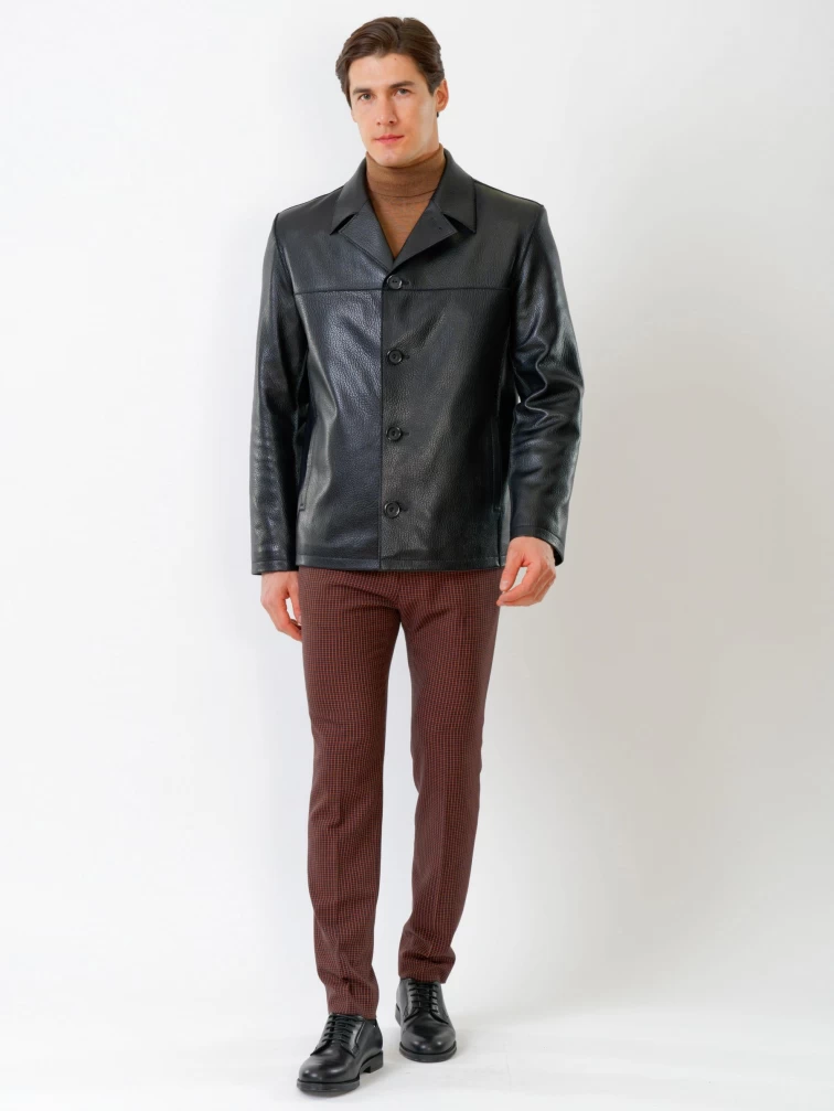 Короткий мужской кожаный пиджак 20с дом, черный, размер 52, артикул 28570-3