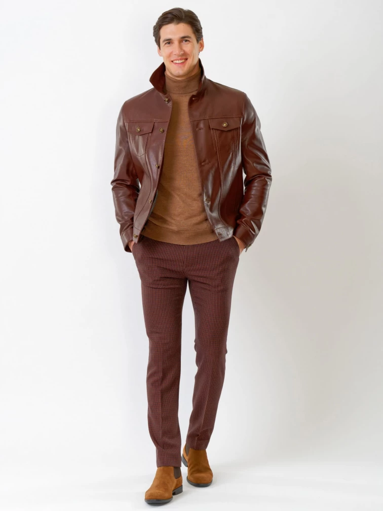 Кожаная куртка мужская 550, на пуговицах, коричневая, размер 52, артикул 28740-3