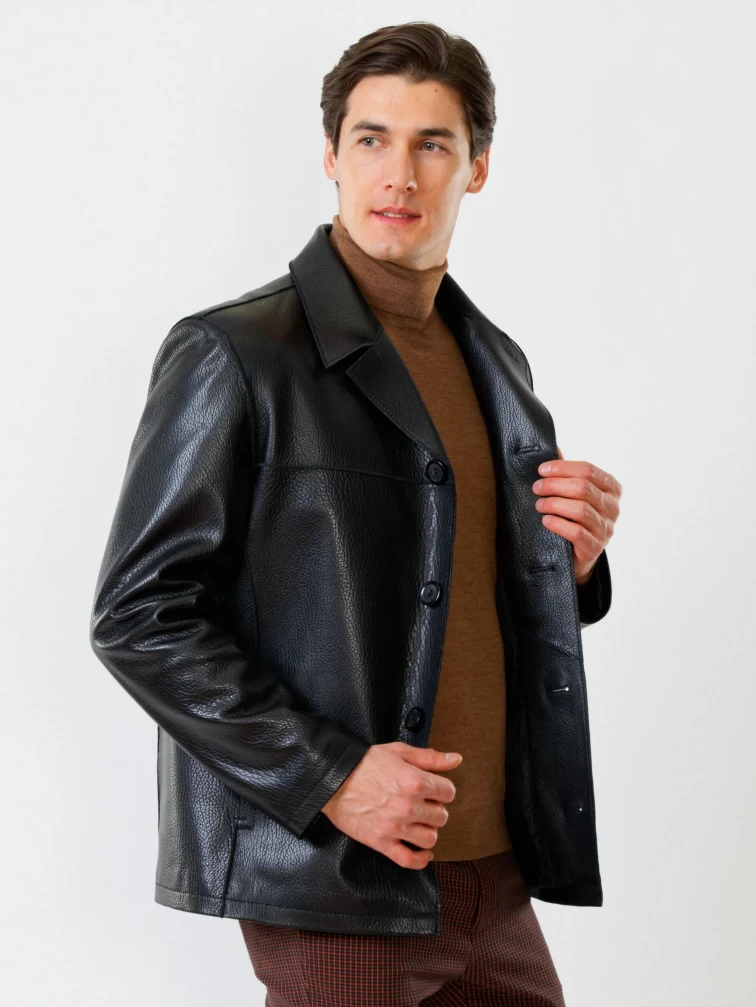 Короткий мужской кожаный пиджак 20с дом, черный, размер 52, артикул 28570-2