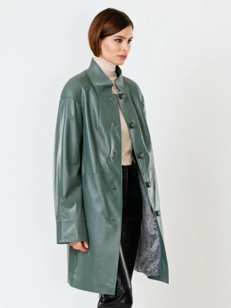 Кожаное пальто женское 378, оливковое, размер 50, артикул 91070-5