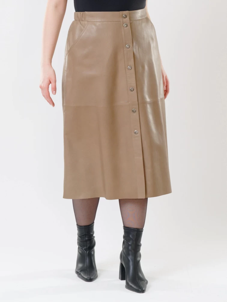 Кожаная юбка длинная 08, из натуральной кожи, серо-коричневая, размер 44, артикул 85541-6