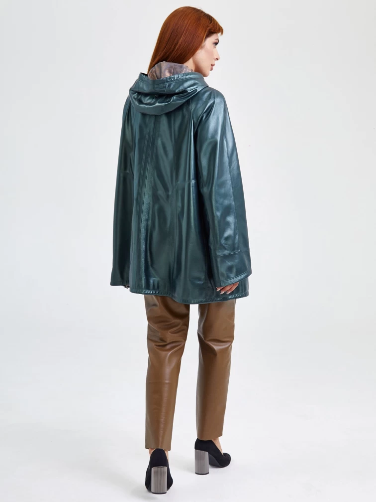 Кожаный комплект женский: Куртка 383 + Брюки 03, зеленый/коричневый, размер 48, артикул 111173-2